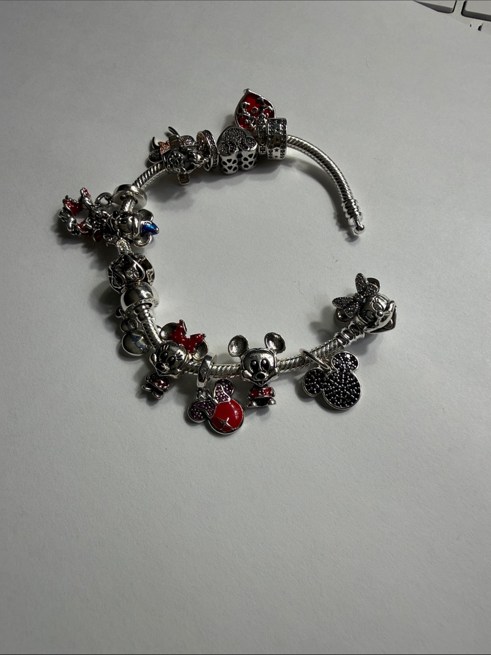 Pandora, Minnie, mouse bracelet pre styled with 13 charms